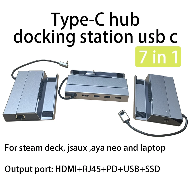 

OLJ 7 in 1 type c hub nvme dock hd HDMI 4k 60hz ssd Docking station 100w pd charging RJ45 1000M for steam deck dock jsaux ayaneo