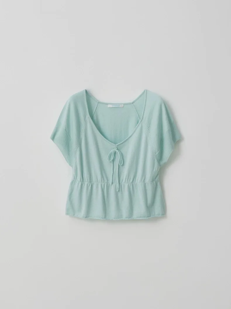 スリムフィット タナット ヴィンテージ Vネック ニット オルト スヴェ T-irt レディース サマー モイスチャー ラウンドネックトップ ノットデザイン