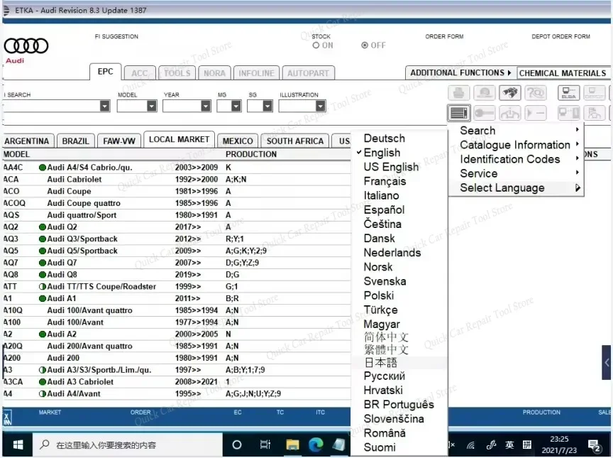 Etka 8.3 dengan ELSAWIN 6.0 katalog suku cadang elektronik kendaraan kelompok perangkat lunak pemeliharaan terbaru, cocok untuk V/W+AU/DI+SE/AT+SKO/D