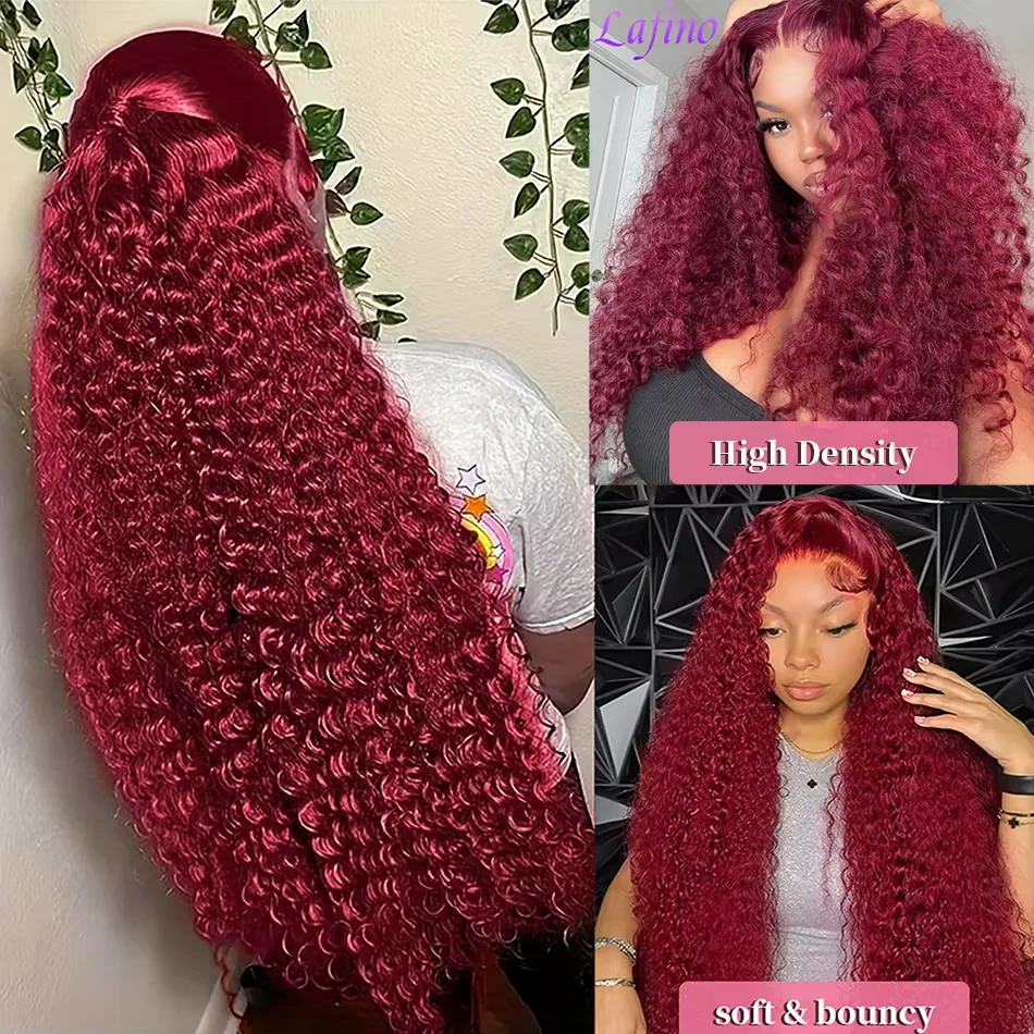 200 Density 99j Burgundy Deep Wave Wig 30 Inch 13x4 Hd Lace Frontal Wig 100% Curly Human Hair Red Colored Deep Wave Frontal Wig