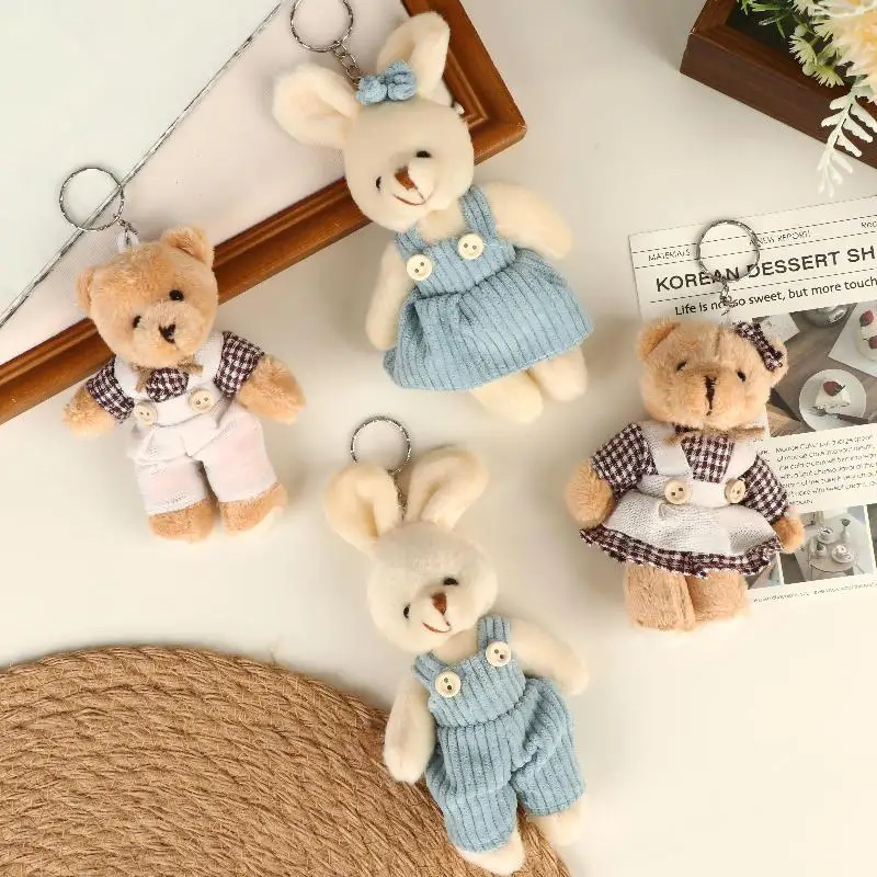 -New Sale Cute Cartoon Wear Clothes Bear Rabbit Plush Toy Stuffed Doll Pendant Keychain Backpack Hanging Decoration Couple Gifts