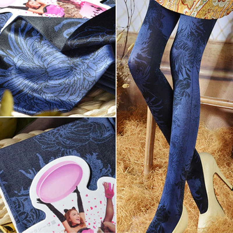 Women's Street Fashion Printed Stockings Personality Bottom Pantyhose Spring And Autumn Creative Gradient Flower Stockings