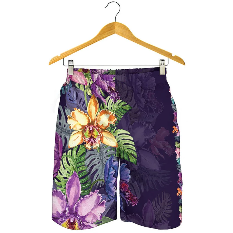 Tropical Cattleya Graphic Beach Shorts 3D Printed Floral Hawaiian Swim Trunks Men Summer Board Shorts Loose Street Short Pants