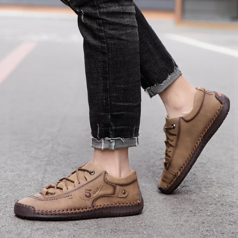 Men Leather Shoes Outdoor Comfortable High Quality Fashion Soft Homme Ankle Non-slip Flats Casual Moccasin Handmade Big Size 48