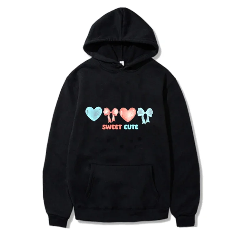 

Punk Female Hoodies Cute Cartoon Heart Bow Graphic Sweet E-Girl 2000s Sweatshirt Korean Fashion Pullover Autumn Winter Sweater