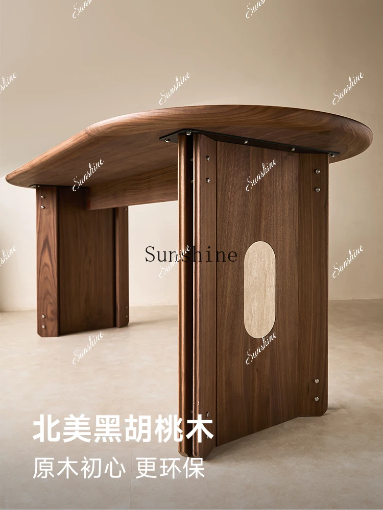 North American black walnut oval table cream style solid wood long desk  FT