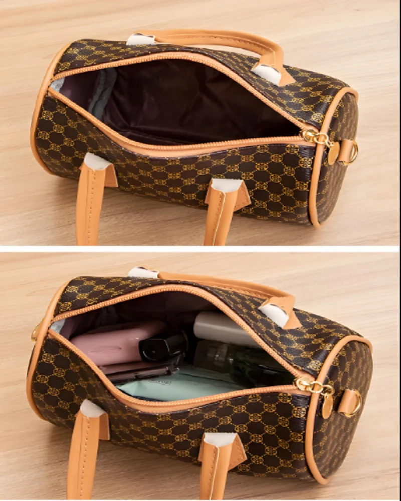 Neue Mode Europäische Retro Boston Barrel Tasche für Frauen Muster Druck Design, Große Kapazität Messenger Handtasche mit Umhängetasche – Detail 4