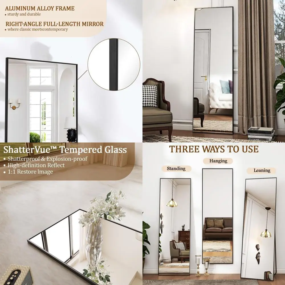 

56 x 21 Full-Length Bedroom Floor Mirror with Stand, Large Black Leaning or Hanging Mirror