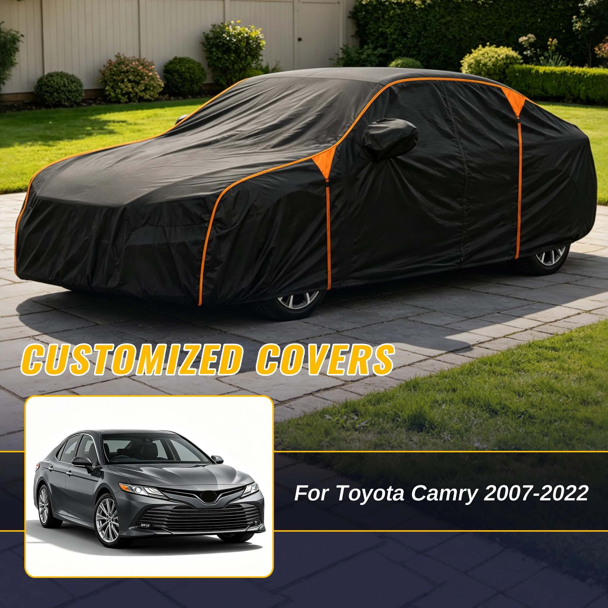 X Autohaux Waterproof 210D-PU Oxford Full Car Cover for Toyota Camry 2007-2022 with Zipper
