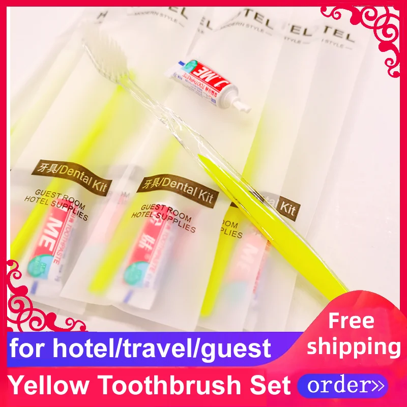 

Free Shipping Personal Care Appliance Transparent Double Yellow Frosted Packing Toothbrush Toothpaste Dental Kit Wholesale