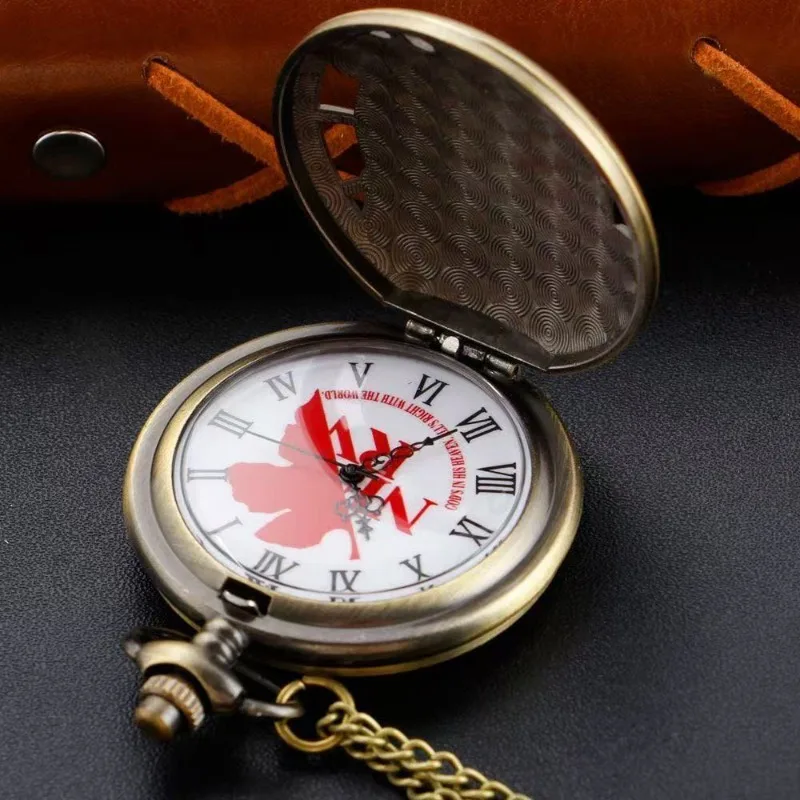 Neon Genesis Evangelion Anime Merch Unique Necklace Creative Cartoon Pendant Roman Numeral Pocket Watch Holiday Gift for Friends