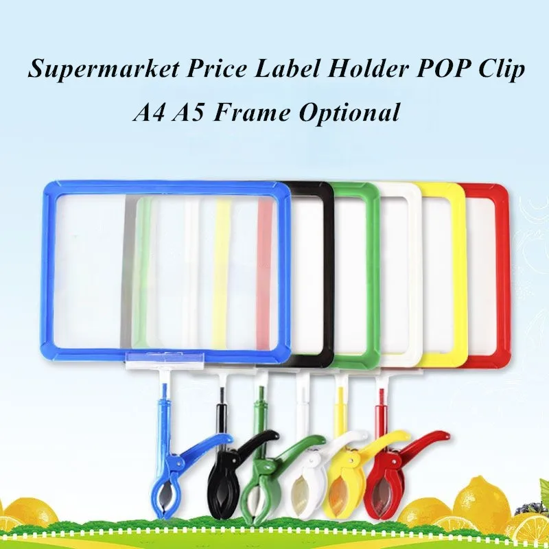 

5 Pieces A5 Waterproof Food Fruit Price Signs Price Label Clip Pop Advertising Supermarket Poster Frame Price Sign Holder Stand