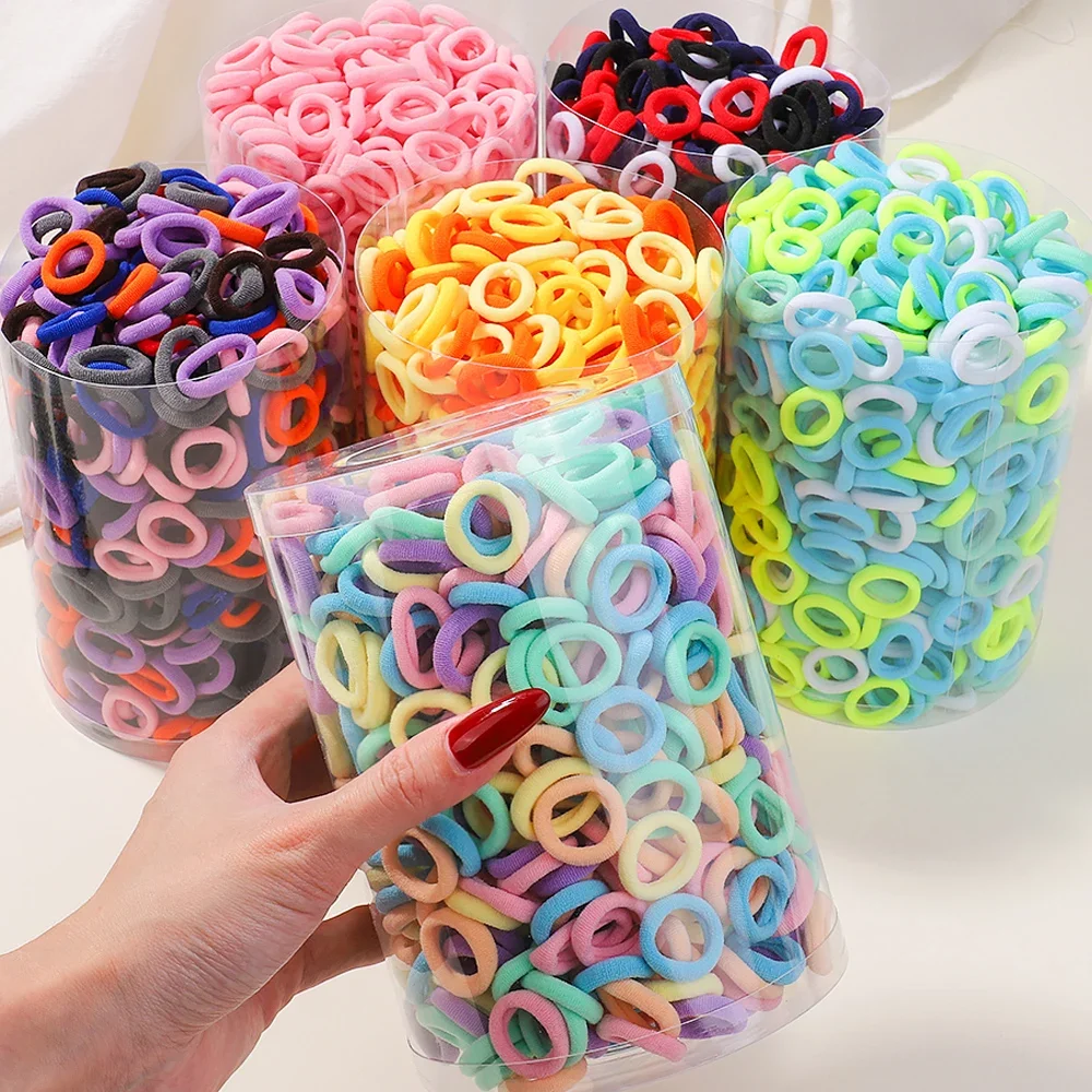 100/200/500PCS Colorful Basic Nylon Ealstic Hair Ties for Girls Ponytail Hold Scrunchie Rubber Band Kids Basic Hair Accessories