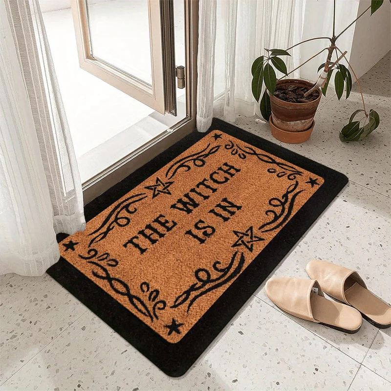 1pc Witch-Themed Outdoor Door Mat - Polyester Thick Plush Material, 100% Polyester  Thickness 1.19cm / 600G Per Square Meter.