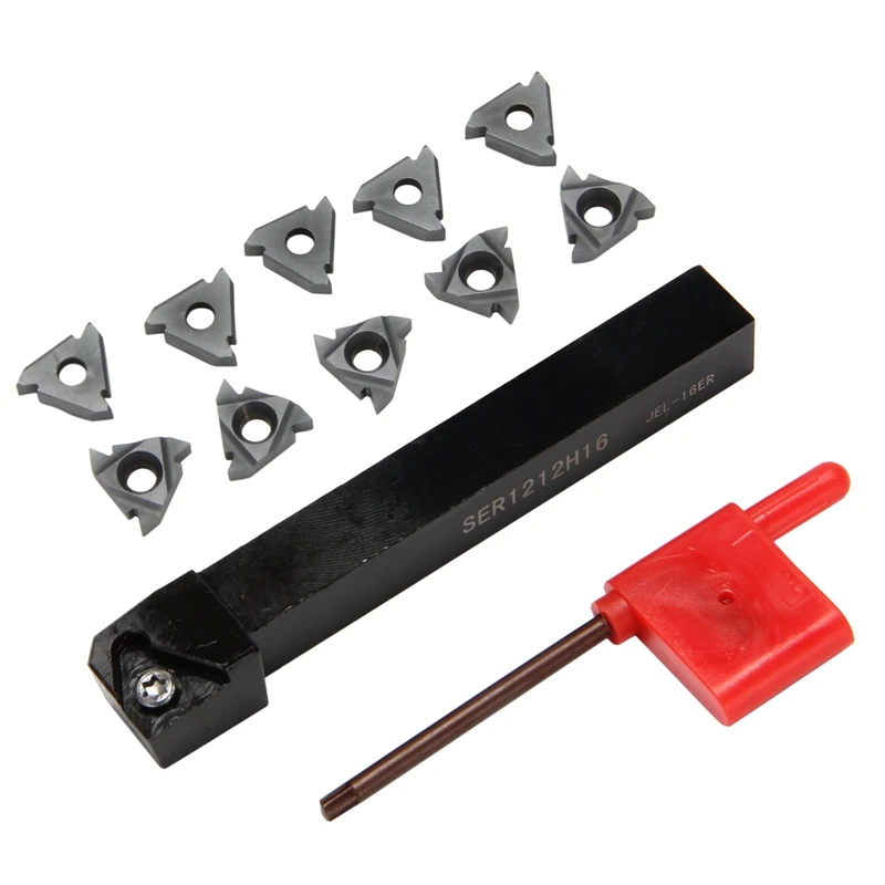 

A96I-1Pc Ser1212h16 Cnc Boring Bar Holder +10Pcs 16Er Ag60 Turning Inserts With Wrench For Lathe Turning Tool Set