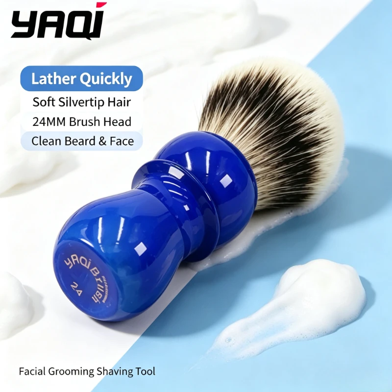 2026-yaqi-24mm-blue-handle-silvertip-hair-men's-shaving-brush-facial-beard-grooming-cleaning-tool