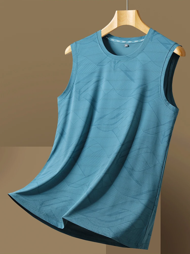 2024 New Plus Size Ice Silk Classic Tank Tops Men Sleeveless Shirt Black Blue Tees All-Match Quick-Drying T-Shirt 8xl 7xl 6xl