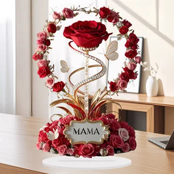2D Acrylic Ornament Red Rose MOM Pattern Roses Mother Flat Elegant Desk Decora Filial Child to Mother Gifts 1