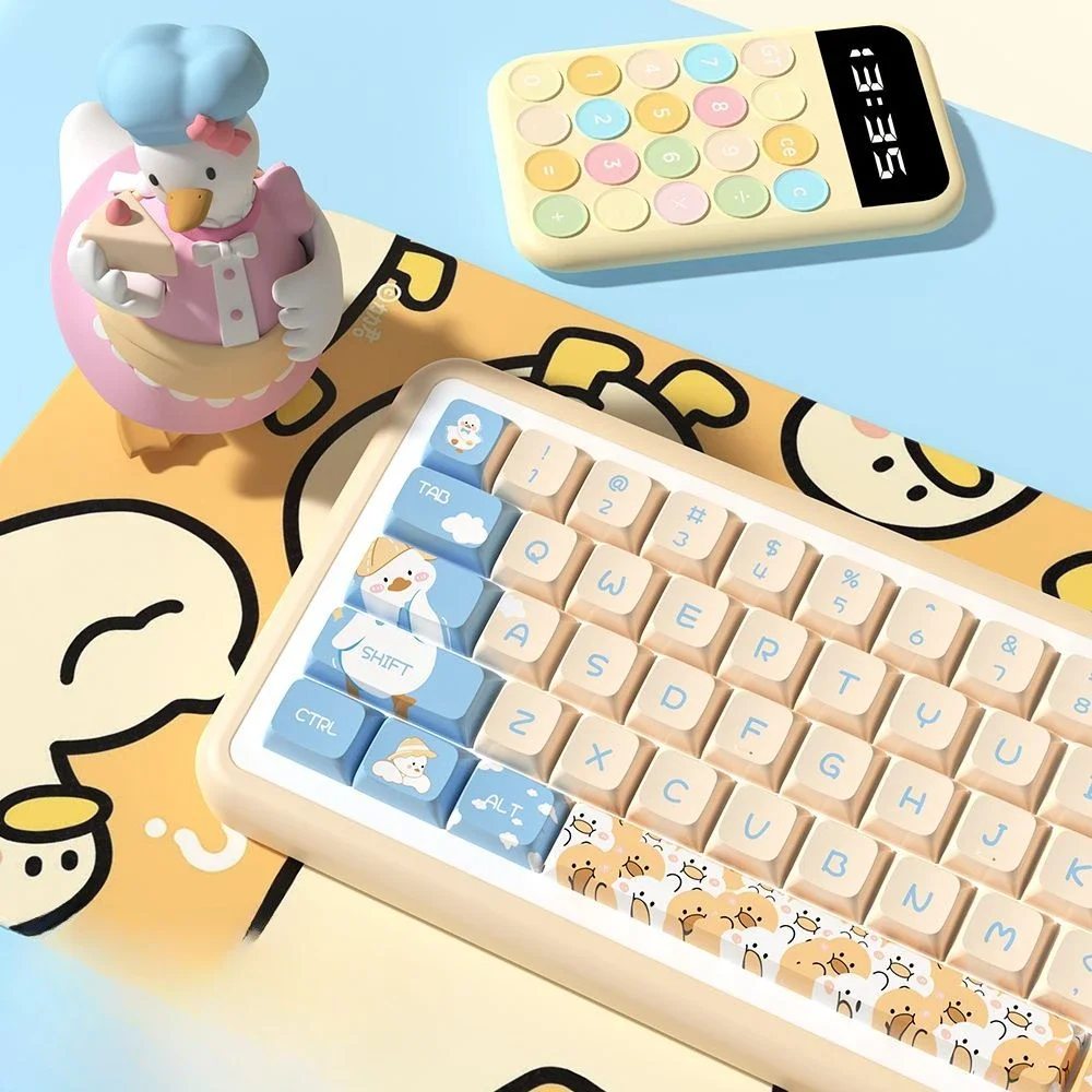 XDA/Original Highly Cute Duck Keycaps, Blue and Yellow PBT Five-Sided Sublimation 7U Space Keyboard Supplement
