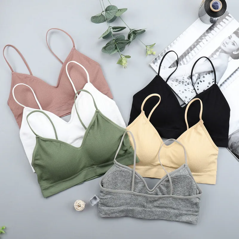 Seamless bra strap bra vest thread Korean simple women's gathered bra sports underwear