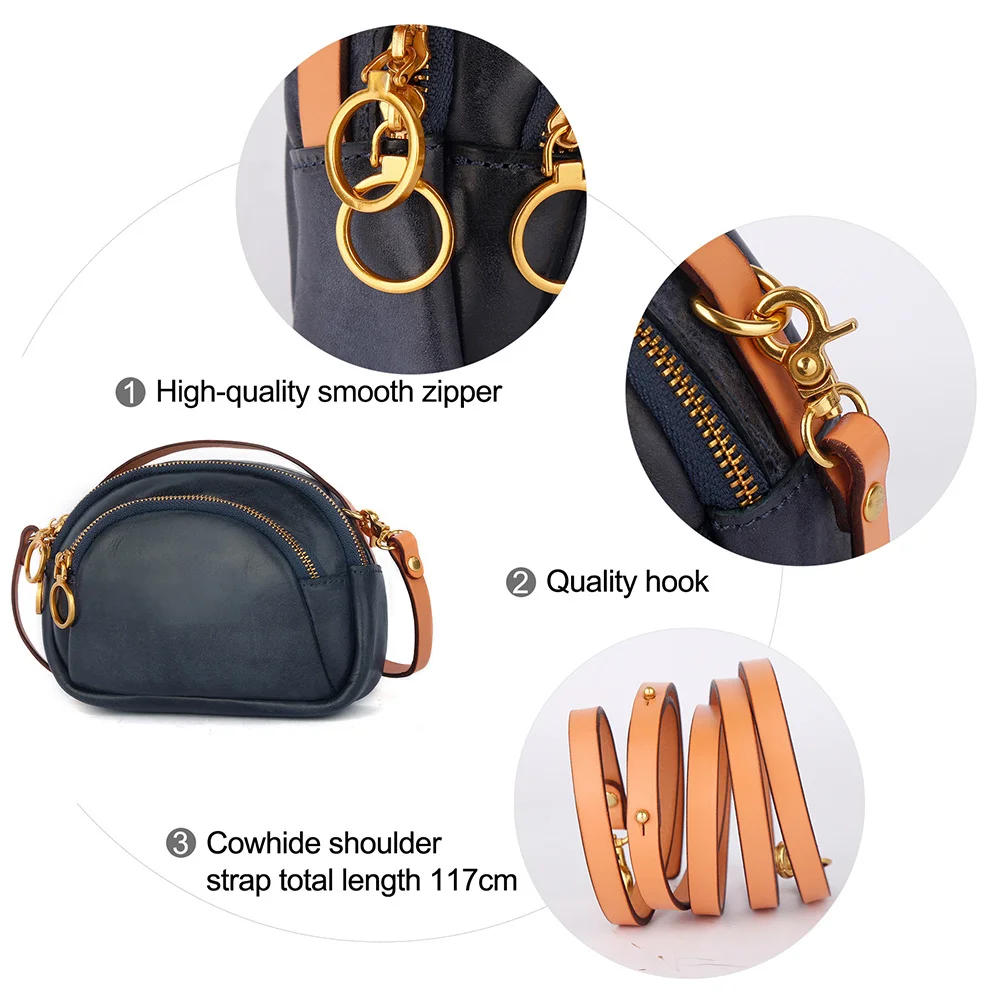 Mini bolso de cuero genuino para mujer, bandolera pequeña de hombro, elegante, monedero y bolso