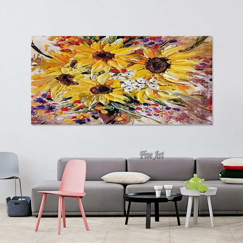 

Sunflowers Abstract Picture, Frameless, Acrylic Oil Paintings, Canvas Decoration, Floral Textured Art Wall, Hotel Room Artwork
