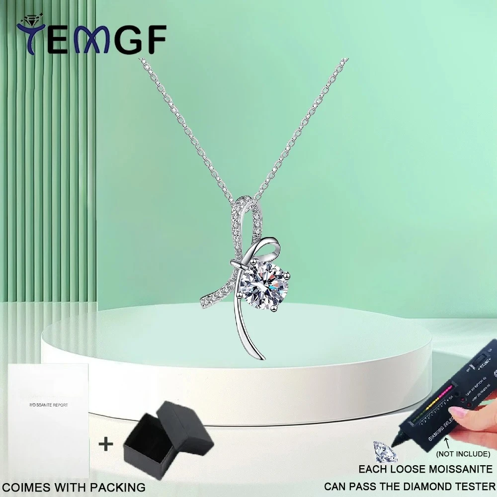 

TEMGF Women S925 Sterling Silver Neck Chain Full Moissanite/Zircon Pendant Necklace Luxury Sparkling Fine Jewelry Fashion Gifts