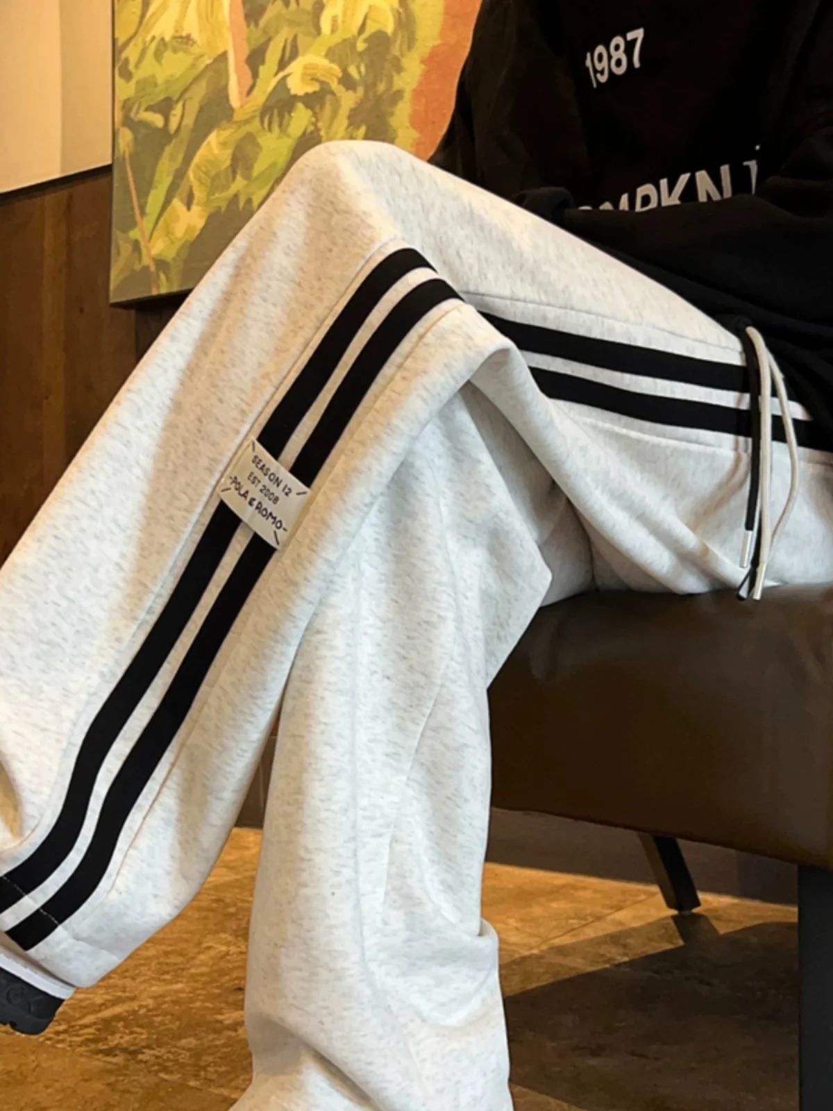 

Модные брендовые мужские свободные повседневные брюки, весенне-осенние широкие брюки в полоску по бокам, длиной до пола, прямые молодежные длинные брюки Faion