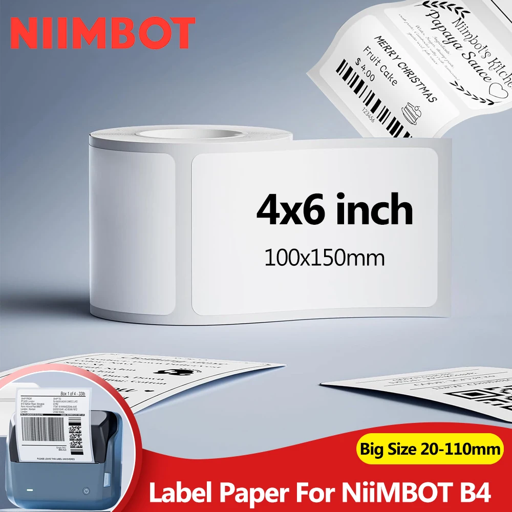 50-100mm Width Printing Large Size Labels for Niimbot B4 Portable 4inch Label Printer Barcode Price Tag Retail Self-adhesive