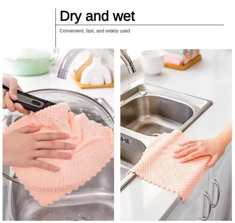 3/6PCS Coral Velvet Rag Kitchen Dishcloth Microfiber Thicken Absorbent Dish Cloth Towel Household Kitchen Cleaning Wipe Cloth