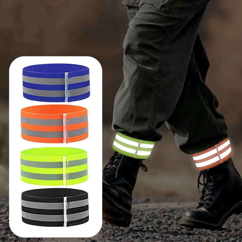 2Pcs Reflective Bands Elastic Armband Wristband Ankle Leg Straps Safety Reflector Tape Straps for Night Jogging Biking Running