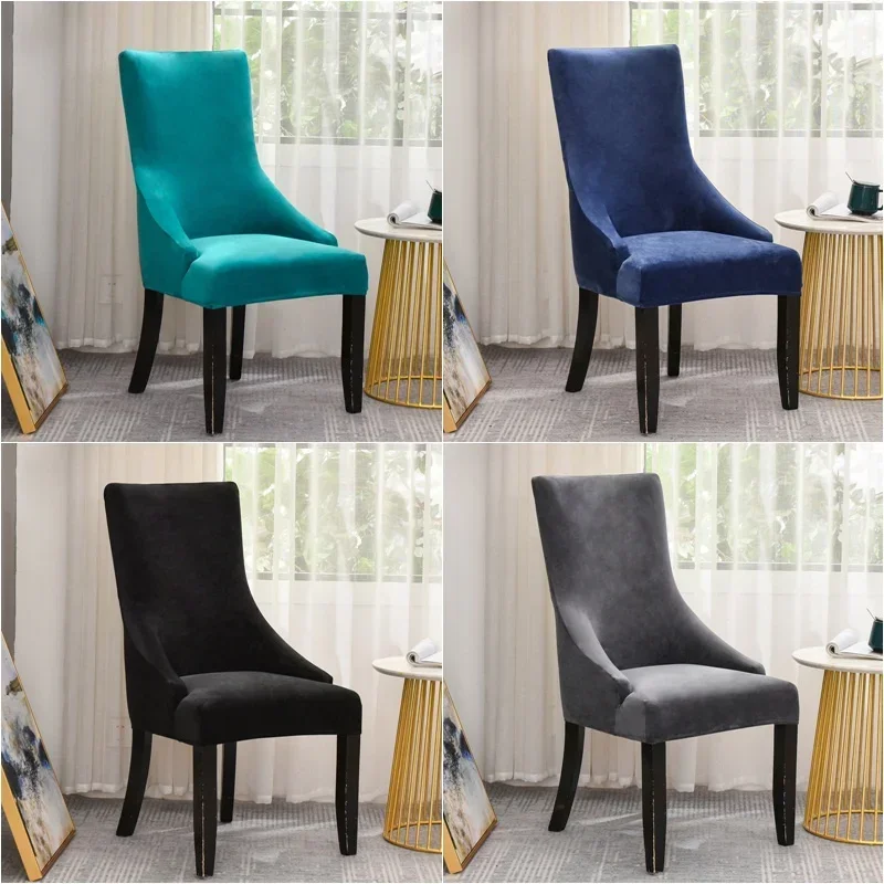 Velvet Sloping Chair Cover High Back Armchair Cover Solid Accent Dining Chair Covers Slipcover Office Hotel Home House De Chaise