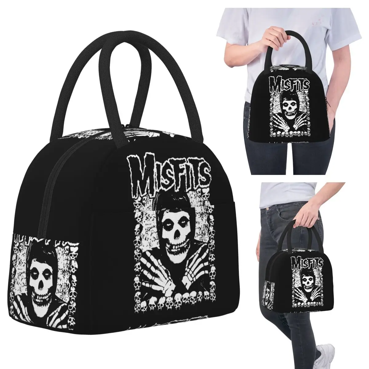 

Misfits череп сумки для обеда изолированная коробка для бенто водонепроницаемая сумка для обеда многоразовые сумки для пикника сумка-холодильник для женщин и девочек