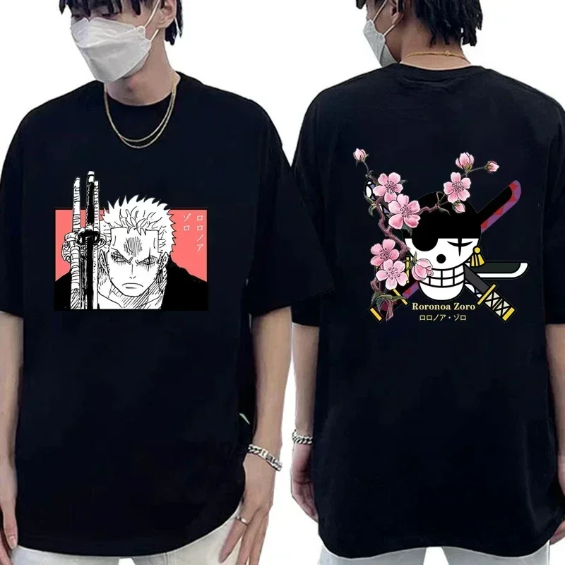 Hot Anime Roronoa Zoro Men's T-Shirt Summer Street Cool Graphic Printed Short Sleeve Cotton T-Shirt Men Women Tops Clothing