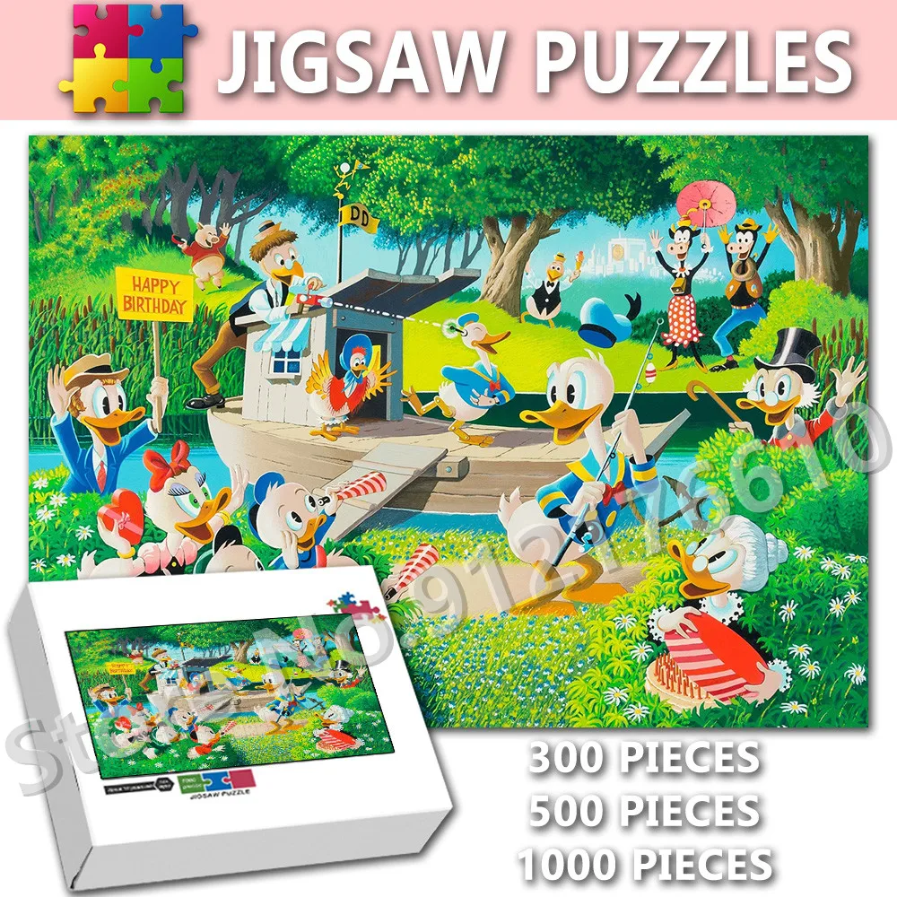 

Happy Birthday for Donald Duck Disney Jigsaw Puzzle 300/500/1000 Pieces Nursery Cartoon Disney Comic Assembling Puzzle Kids Toys