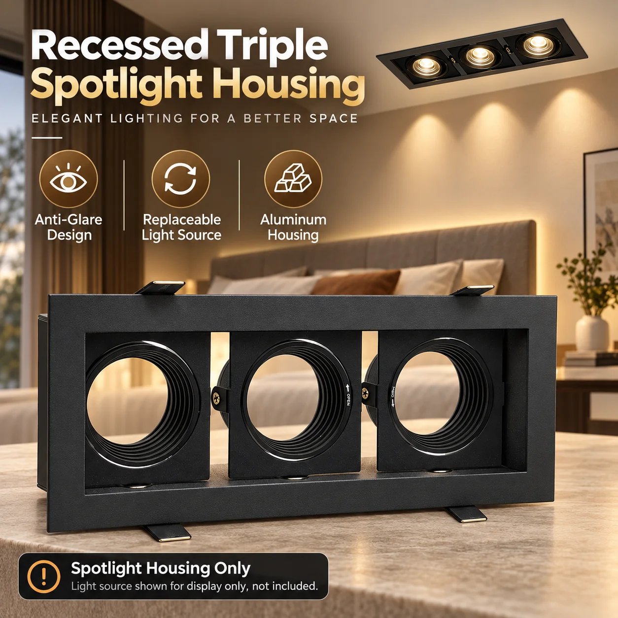 GU10 MR16 Recessed Downlight Frame 80x235mm Cutout Deep Anti Glare Aluminum Adjustable Spotlight Housing Replaceable Bulb Ceilin