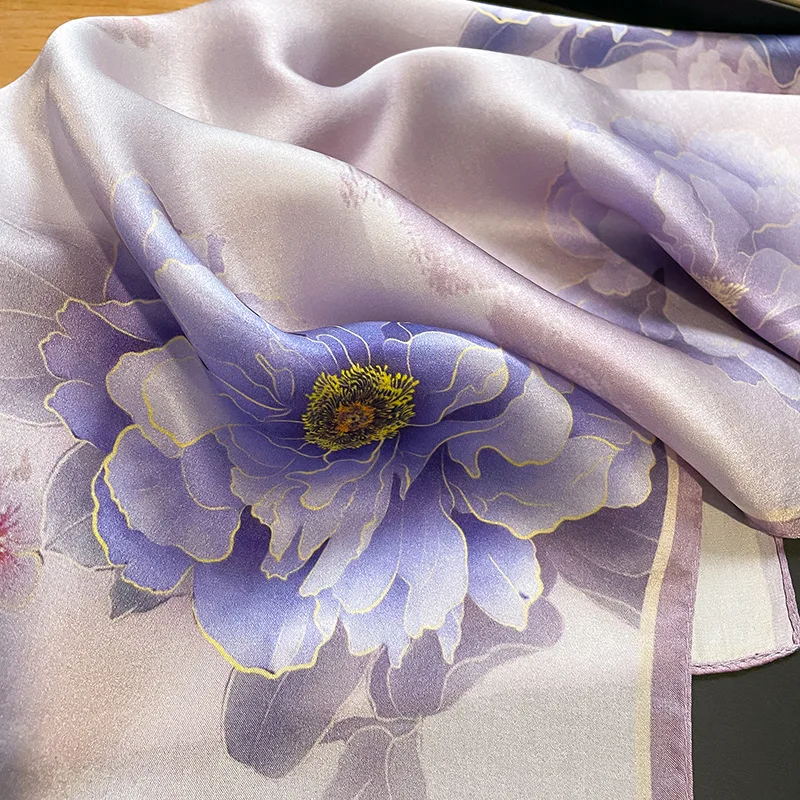 53cm Square Scarf 100% Pure Real Silk Scarves for Women Foulard Fashion 2024 Floral Brand Print Shawls Hijab Bandana Headband