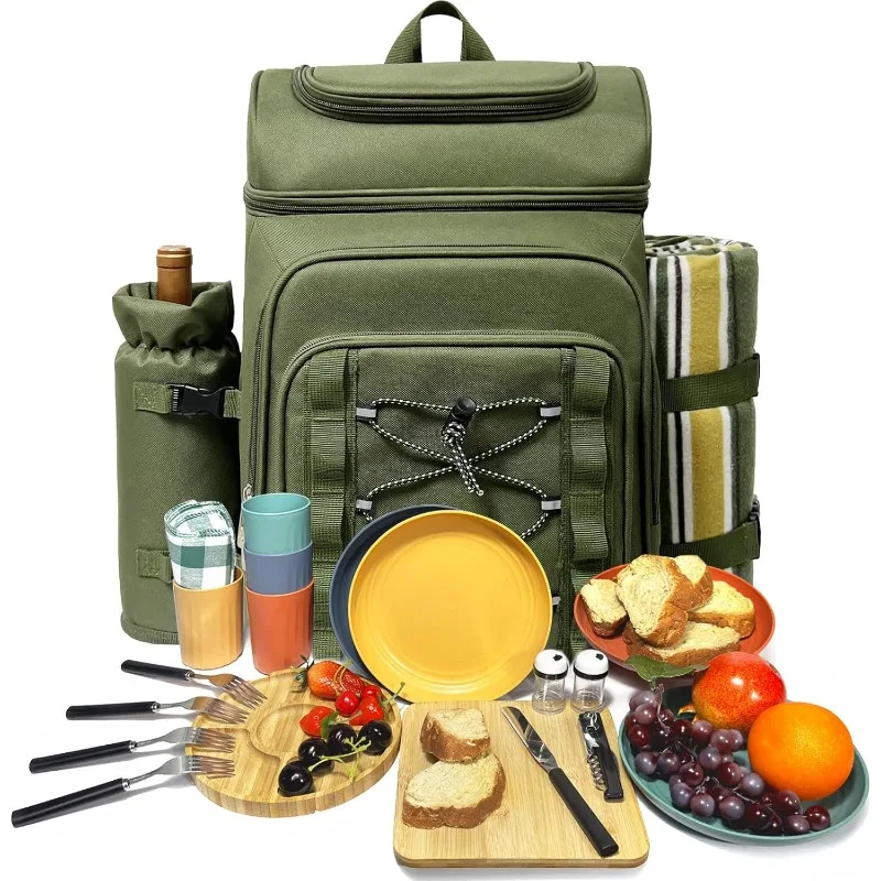 

Picnic Basket Backpack for 4 Person with Blanket, Insulated Leakproof Cooler Compartment, Wine Holder, Cutlery Set, Enga
