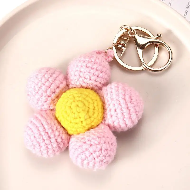 1 Stück, hübscher, handgefertigter Schlüsselanhänger mit gehäkelter Blume, kreativer, geflochtener Blumenanhänger, künstliche Pflanze, Geschenk. – Detail 3