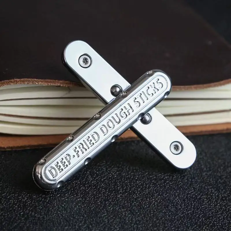 Zinc Alloy Deep-Fried Dough Sticks Fidget Slider, Metal Pocket EDC Fidget Toy, Polished Silver Stress Relief Clicker Toy, Portab