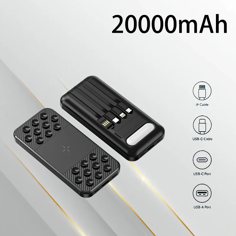 

20000mAh Power Bank with Built in Cable LED Light Outdoor Portable Charger Fast Charging Safe Reliable for Emergency