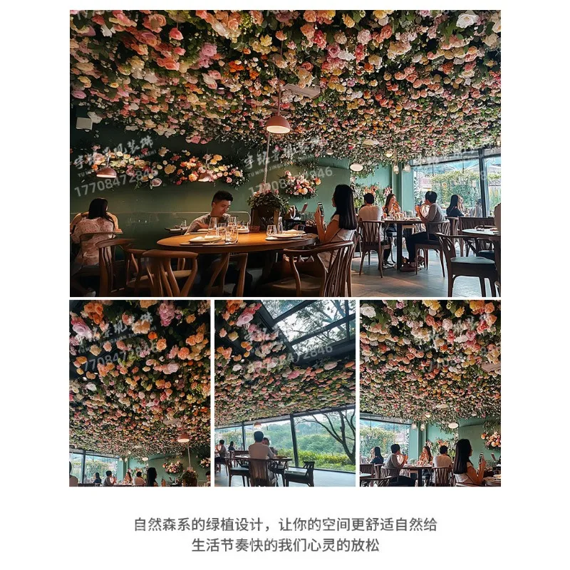 Simulation flower ceiling roof cover ugly plant banquet hall top simulation green plant decorati