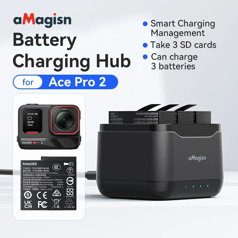 aMagisn for Insta360 AcePro2 Battery Charger Charging Dock Storage Compartment