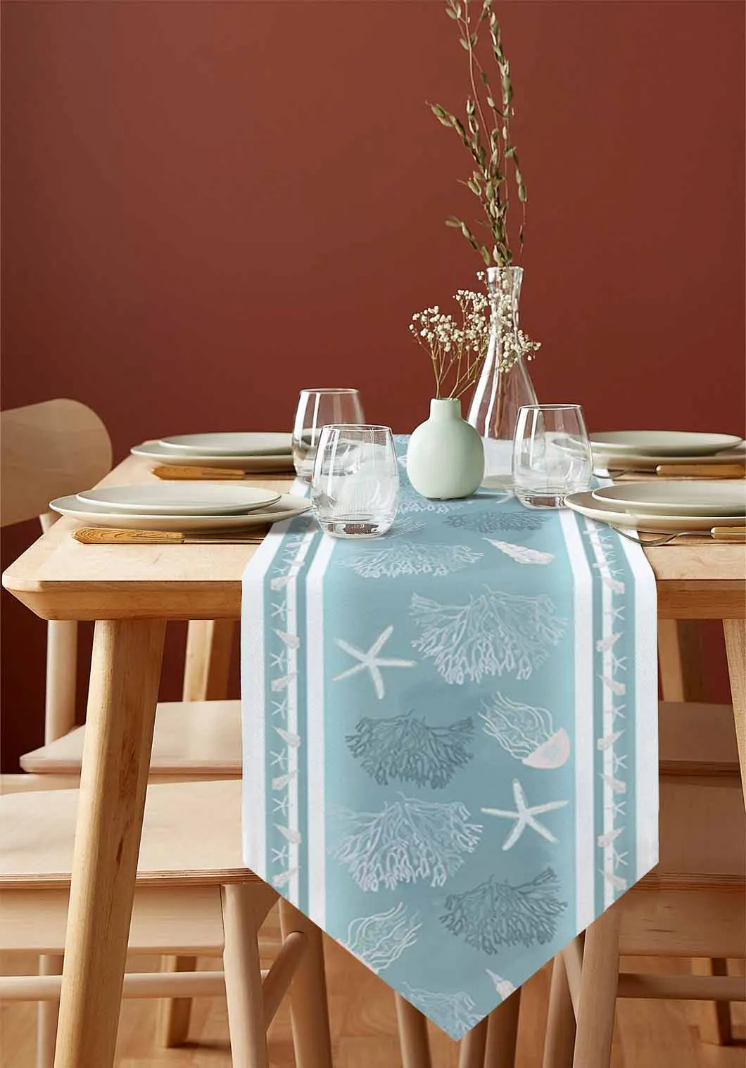 Ocean Shell Starfish Coral Table Runner Holiday Party Tablecloth Kitchen Dining Table Runners Wedding Decorations