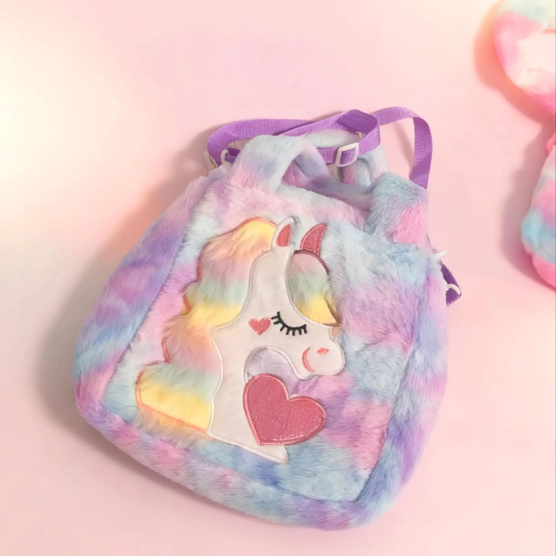 حقيبة كتف لطيفة للأطفال بتصميم مطرز على شكل وحيد القرن للفتيات حقيبة يد من القطيفة بصبغة التعادل #3