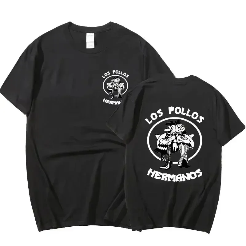 TV Series Breaking Bad Los Pollos Hermanos Double Sided Print T Shirts Funny Chicken Brothers Men's Cotton T-shirt Streetwear