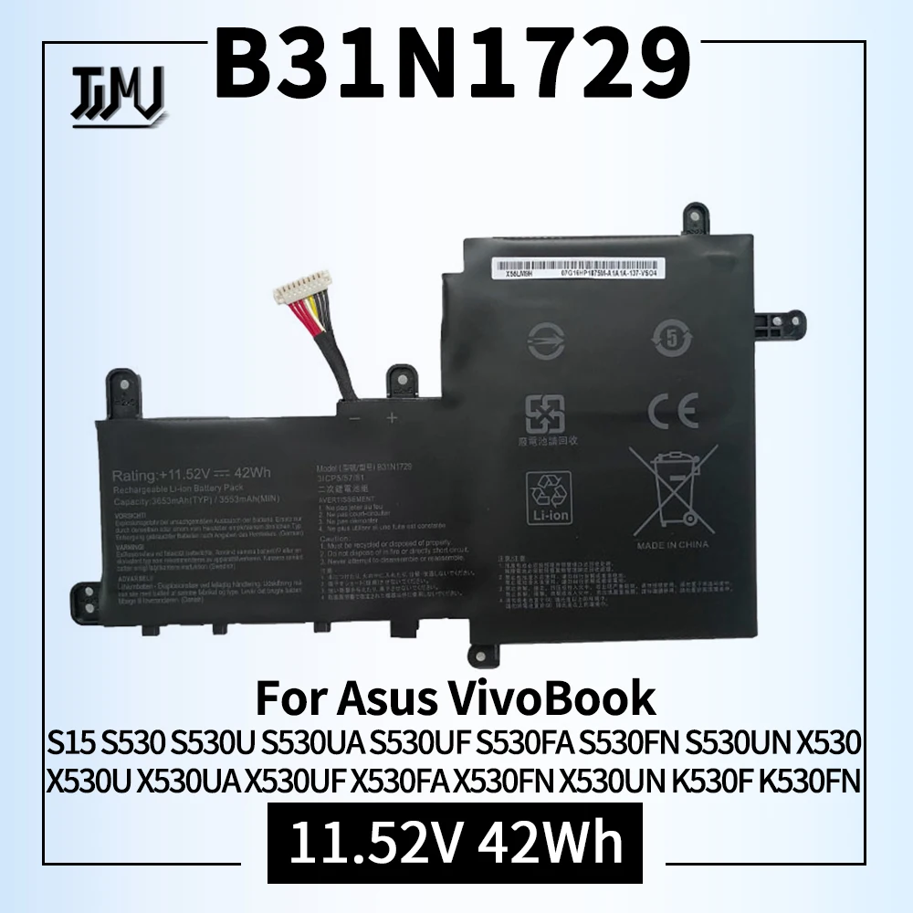 Substituição da Bateria para Asus Vivobook B31n1729 S15 S530 S530u S530ua S530uf S530fa S530fn S530un X530 X530u X530ua X530uf X530fa