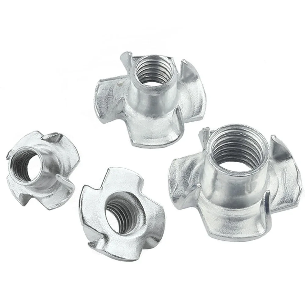 5-50pcs M3 M4 M5 M6 M8 M10 M12 Zinc Plated Four Claws Nut Speaker T-nut Blind Pronged Insert Tee Nut Inserts