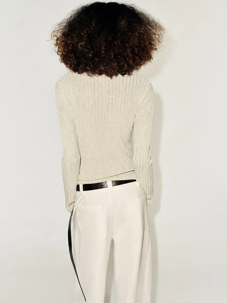 Autumn New Arrival Women's Versatile Long Sleeve Slim Fit Multi-Color Button Small Collar T-Shirt Fashionable Knitted Top