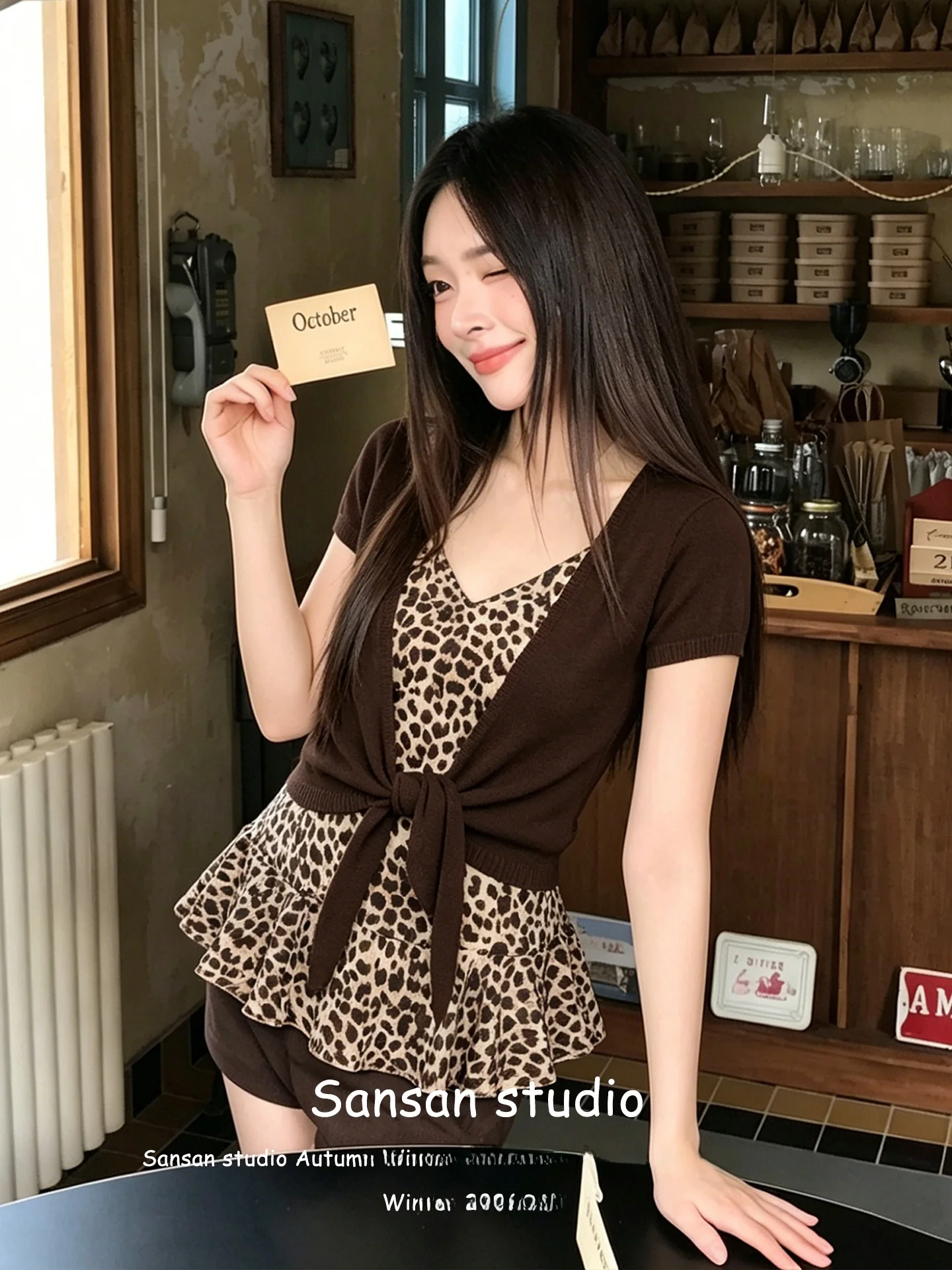 American Style Short Sleeve Wrap Cardigan Women Summer Outfit Leopard Print Halter Top Sexy Top Two Piece Set Soft Comfortable